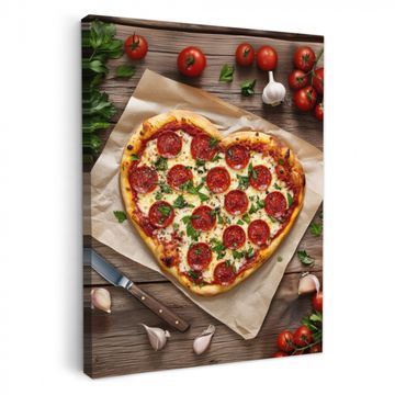 Canvas schilderij - Pizza - Hart - Pepperoni - Tomaat