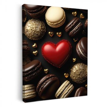 Canvas schilderij - Macarons - Rood - Hart