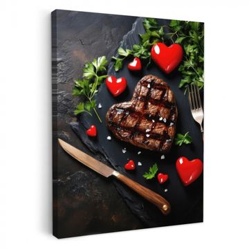 Canvas schilderij - Steak - Hart - Bestek