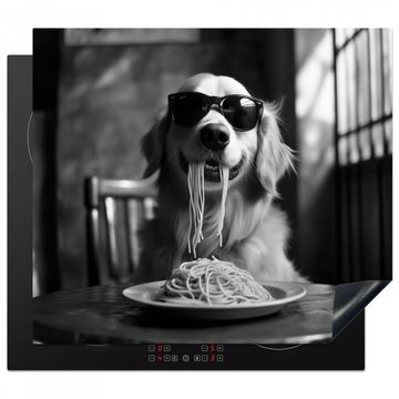 Golden Retriever - Hond - Vrolijk -  Bord spaghetti - Zwart - wit