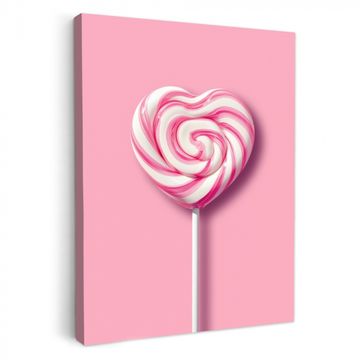 Canvas schilderij - Snoep - Lolly - Hart- Roze