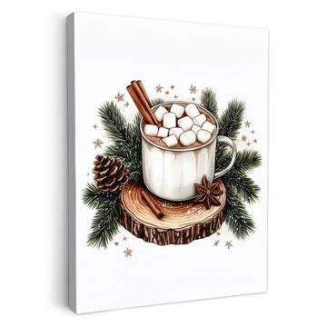 Canvas schilderij - Winter - Hout - Chocolademelk - Drink