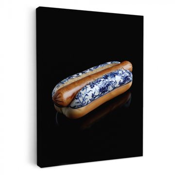 Canvas schilderij - Hotdog - Porselein - Delfts blauw - Eten