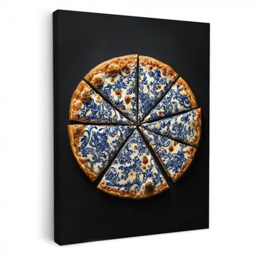 Canvas schilderij - Pizza - Eten - Delftsblauw