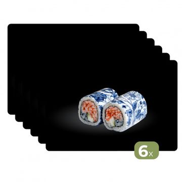 Placemat vinyl - Sushi - Delfts blauw - Rijst - Vis - Elegant