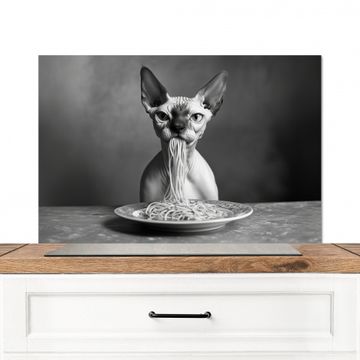 Sphynx - Kat - Dieren - Humor - Spaghetti - Zwart Wit