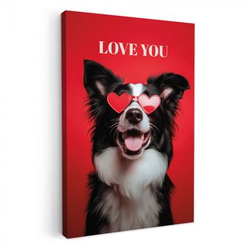 Canvas schilderij - Hond - Hartjesbril - Loveyou - Rood