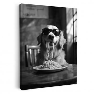 Golden Retriever - Hond - Vrolijk -  Bord spaghetti - Zwart - wit