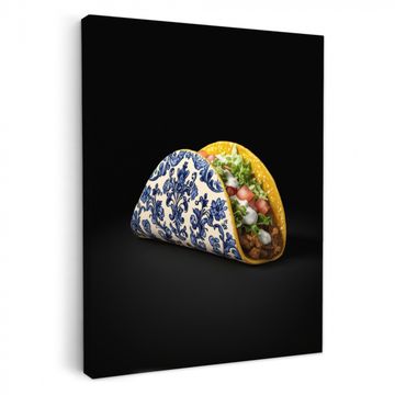 Canvas schilderij - Taco - Vlees - Salade - Delftsblauw - Motief