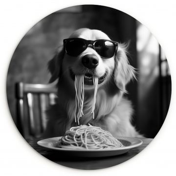 Golden Retriever - Hond - Vrolijk -  Bord spaghetti - Zwart - wit