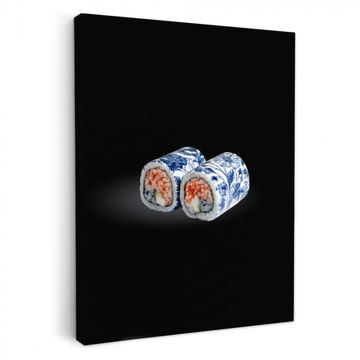 Canvas schilderij - Sushi - Delfts blauw - Rijst - Vis - Elegant