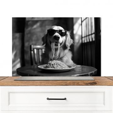 Golden Retriever - Hond - Vrolijk -  Bord spaghetti - Zwart - wit